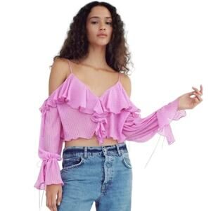NWT ZARA Ruffled Pleated Top in Fuchsia SZ M